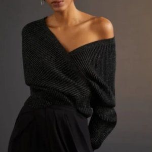 Anthropologie  black shimmer surplice pullover sweater